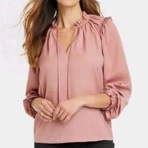 Knox Rose Longsleeve Mauve Blouse with Ruffled Collar & Shoulders, Size XXL, NWT